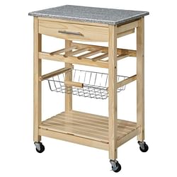 Natural Wood Finish Kitchen Island Cart with Granite Top - Free Shipping