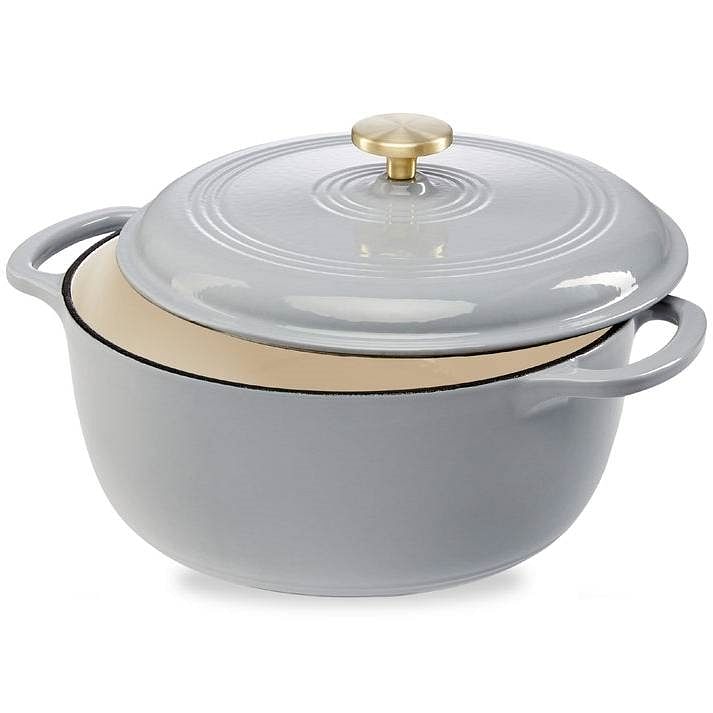 6 Quart Large Light Grey Enamel Cast-Iron Dutch Oven Kitchen Cookware - Free Shipping
