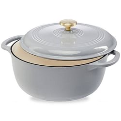 6 Quart Large Light Grey Enamel Cast-Iron Dutch Oven Kitchen Cookware - Free Shipping