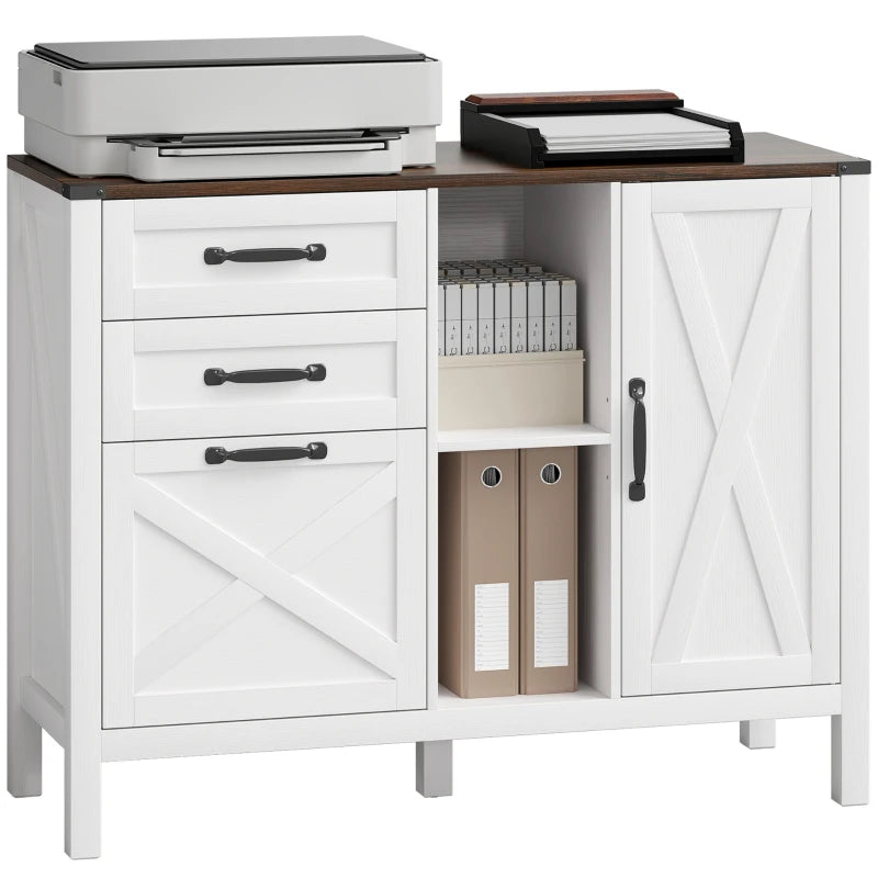 Lateral Filing Cabinet with Drawers, Shelves, Adjustable Hanging Bar for Home Office, Fit A4/Letter Files, White
