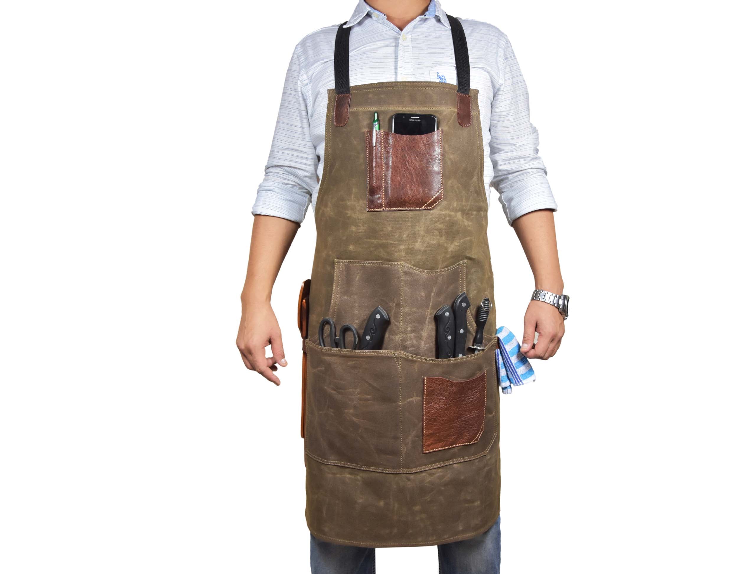 Durable Leather Canvas Apron – European Cowhide Blend