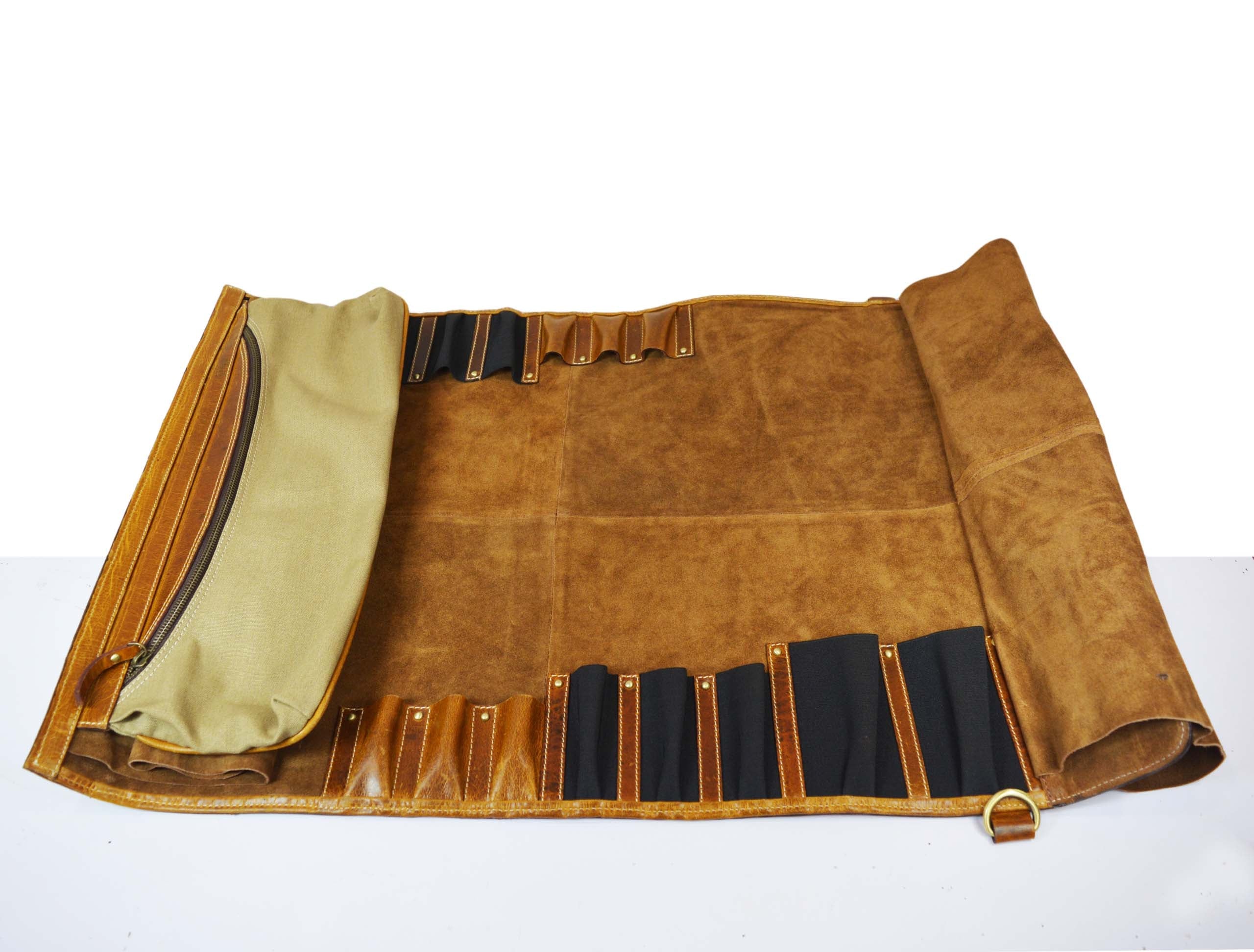 Oklahoma Leather Chef Knife Roll 16 Slot - Chestnut
