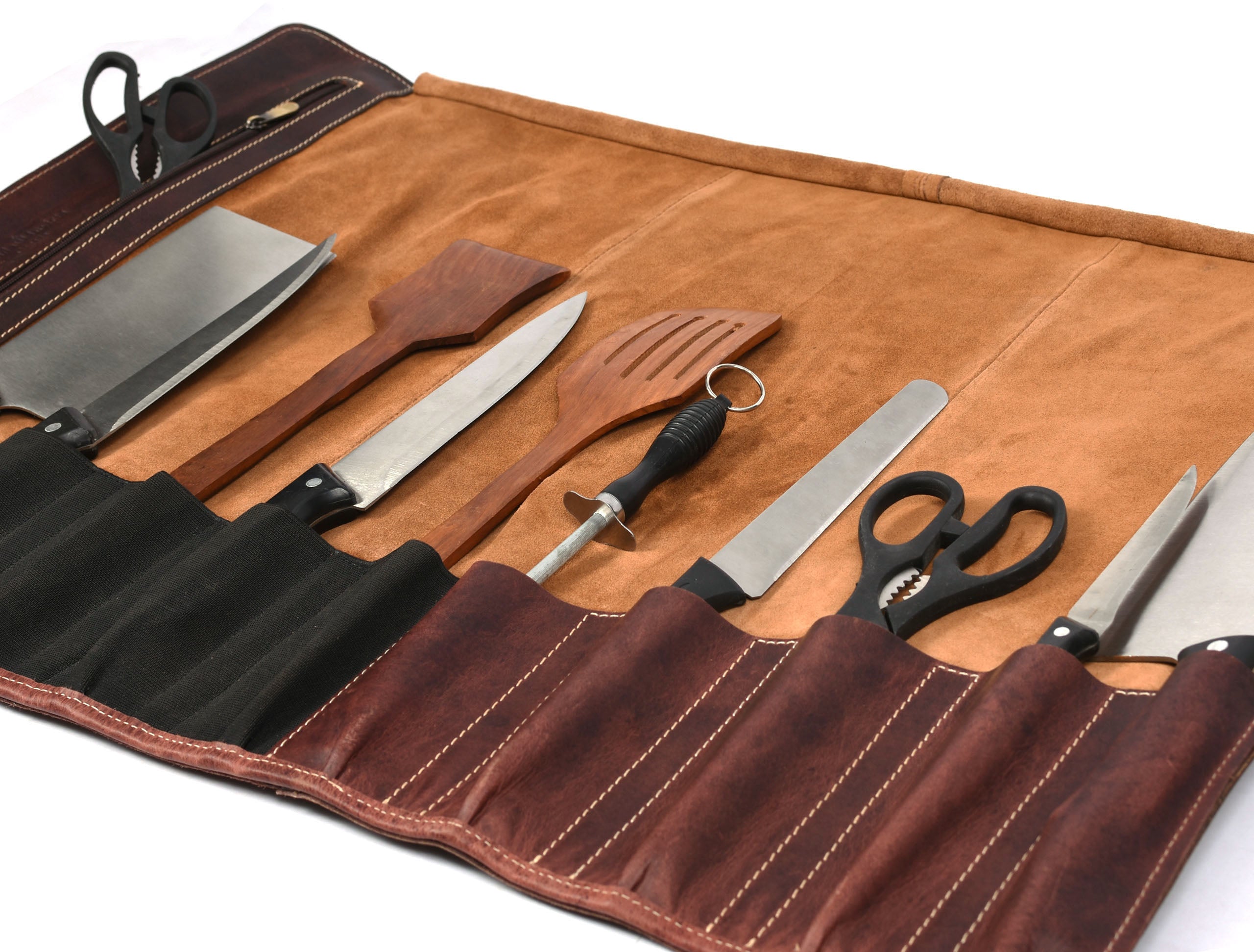 Bend Leather Chef Knife Roll 10 Slot