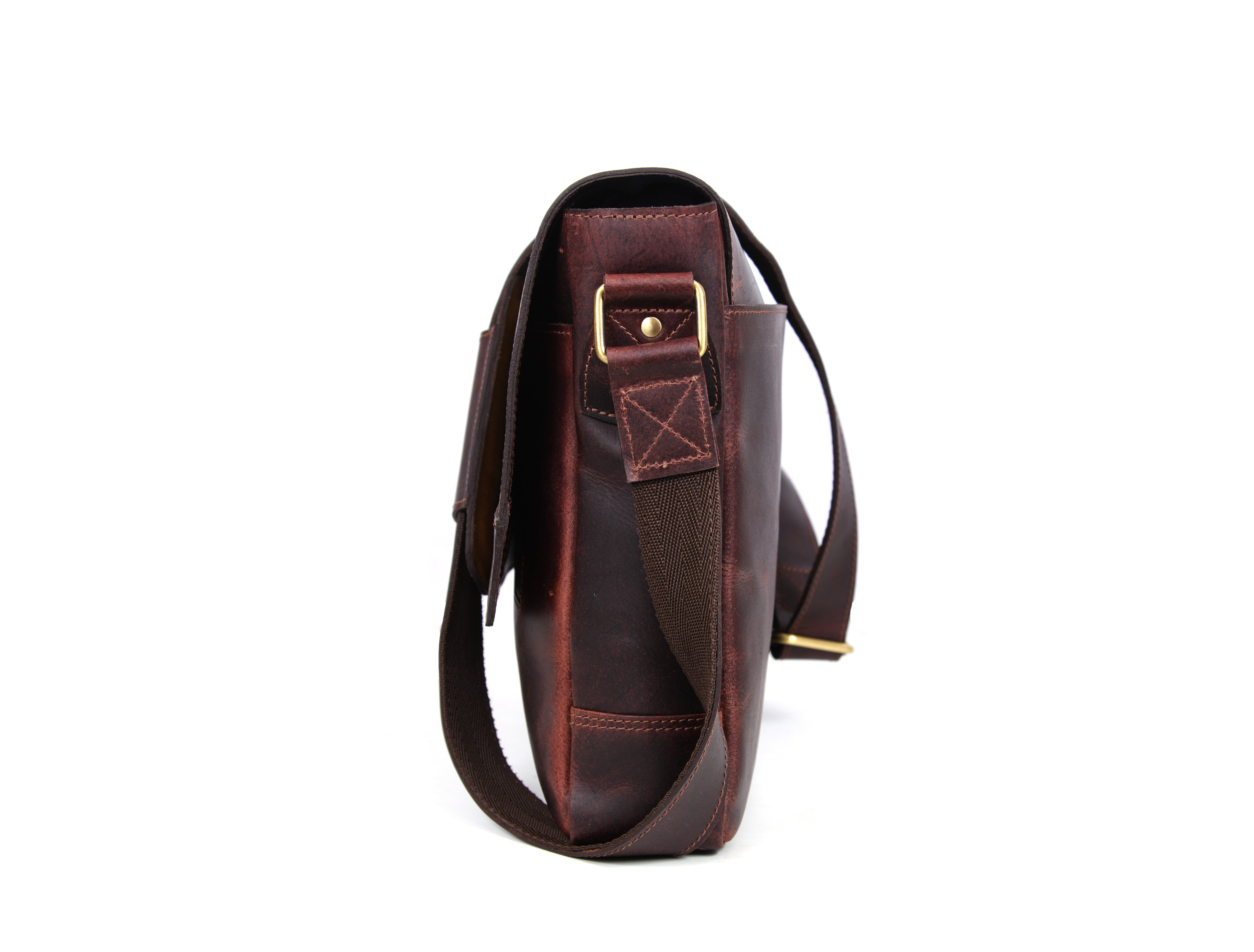 Hudson Leather Messenger Bag - Walnut Brown