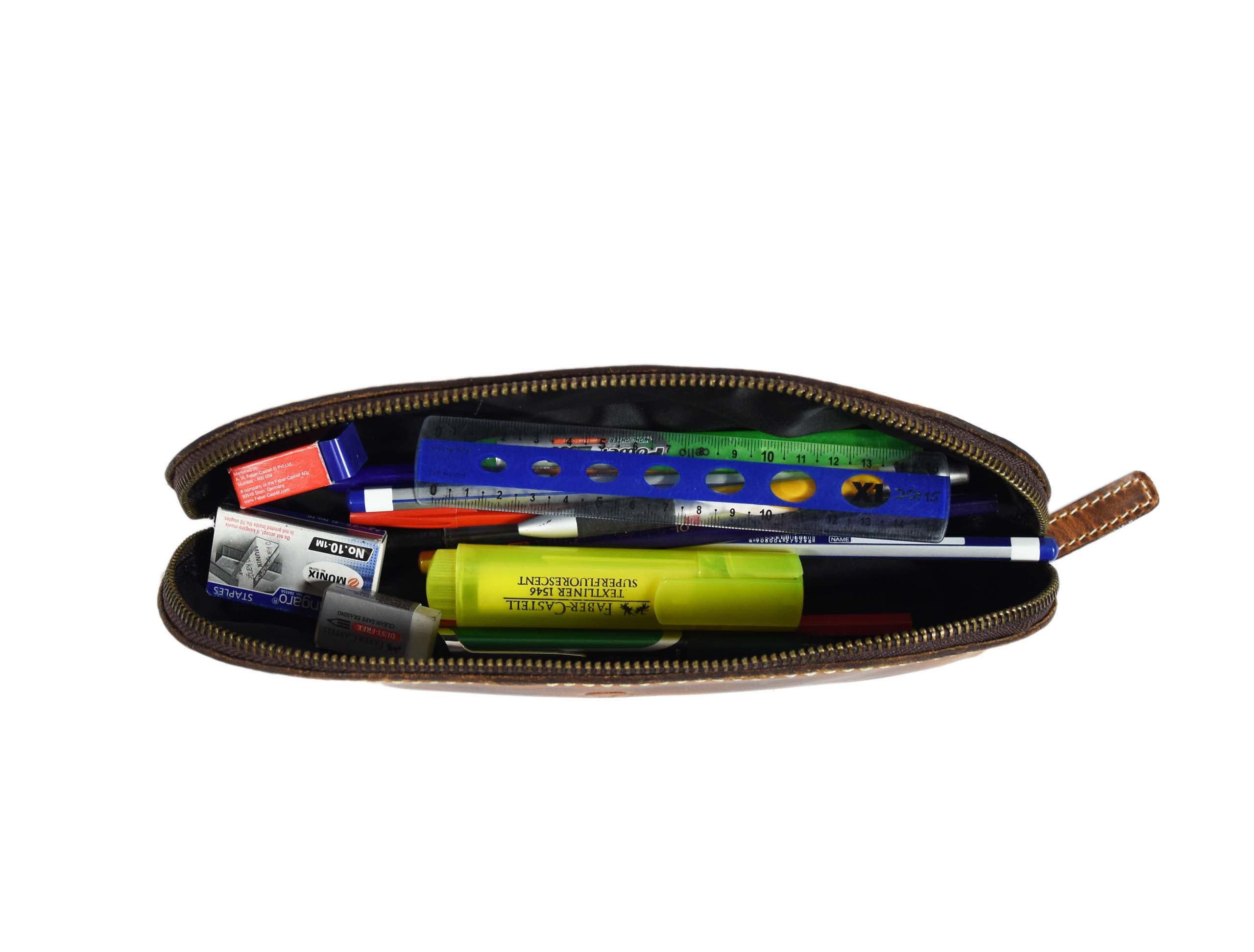 Vintage Leather Pencil Case - Stationery Pouch