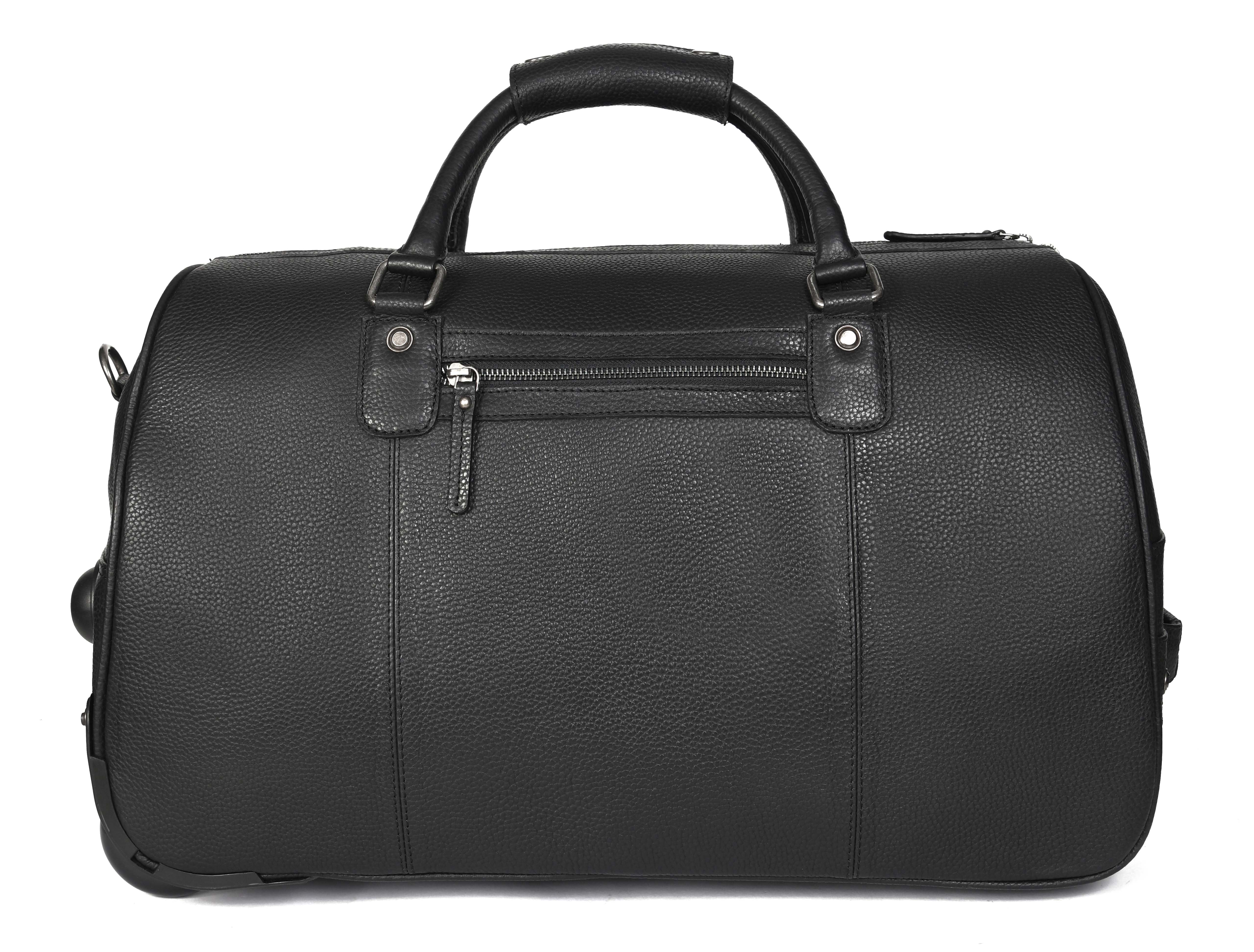 Leather Trolley Bag with Wheels & Ample Storage