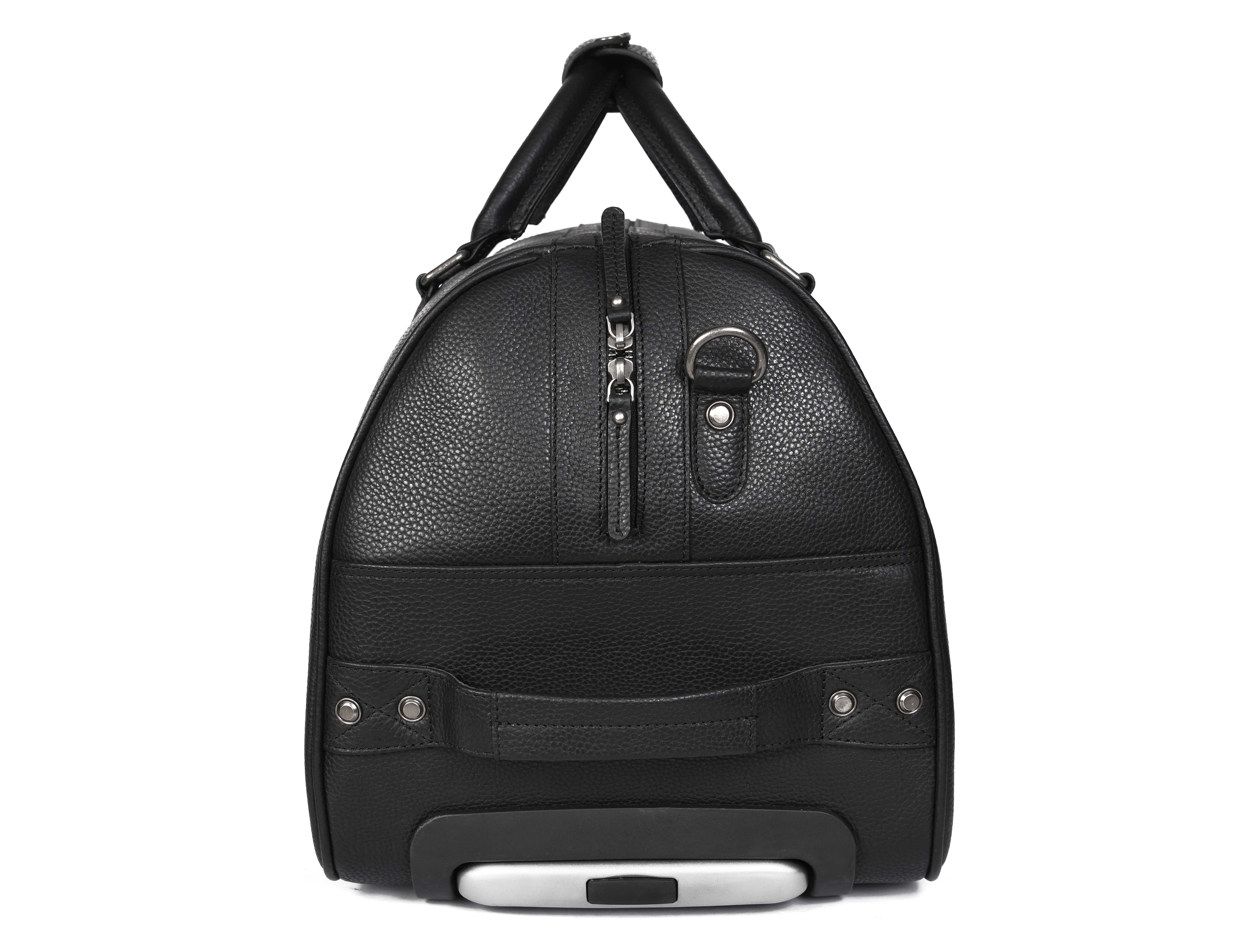 Leather Trolley Bag with Wheels & Ample Storage