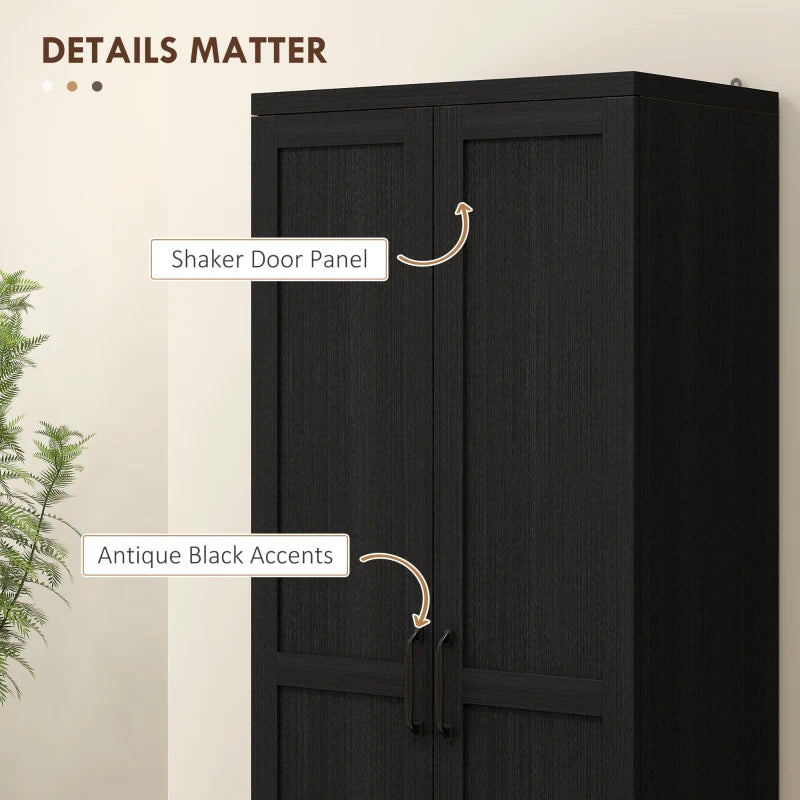 63" Kitchen Storage Cabinet, 5-tier Pantry Cabinet with Doors and Adjustable Shelves for Dining Room, Black