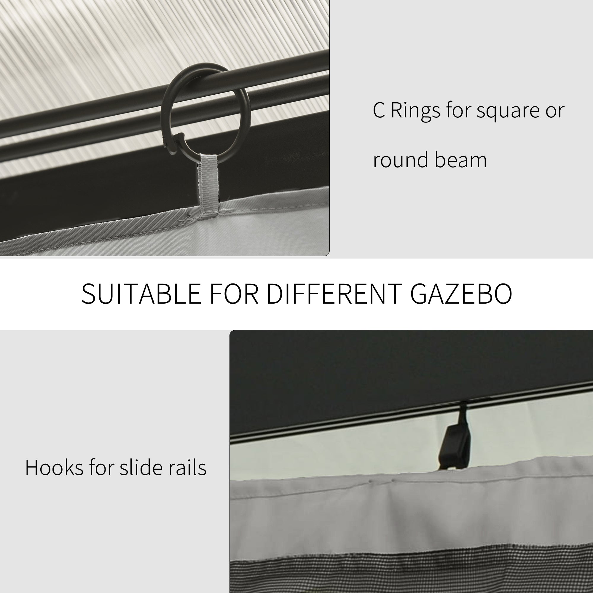 Outsunny Gazebo Curtain 10'x10' Sidewall Set 4 Panels with Hooks Light Grey for Outdoor Shelter