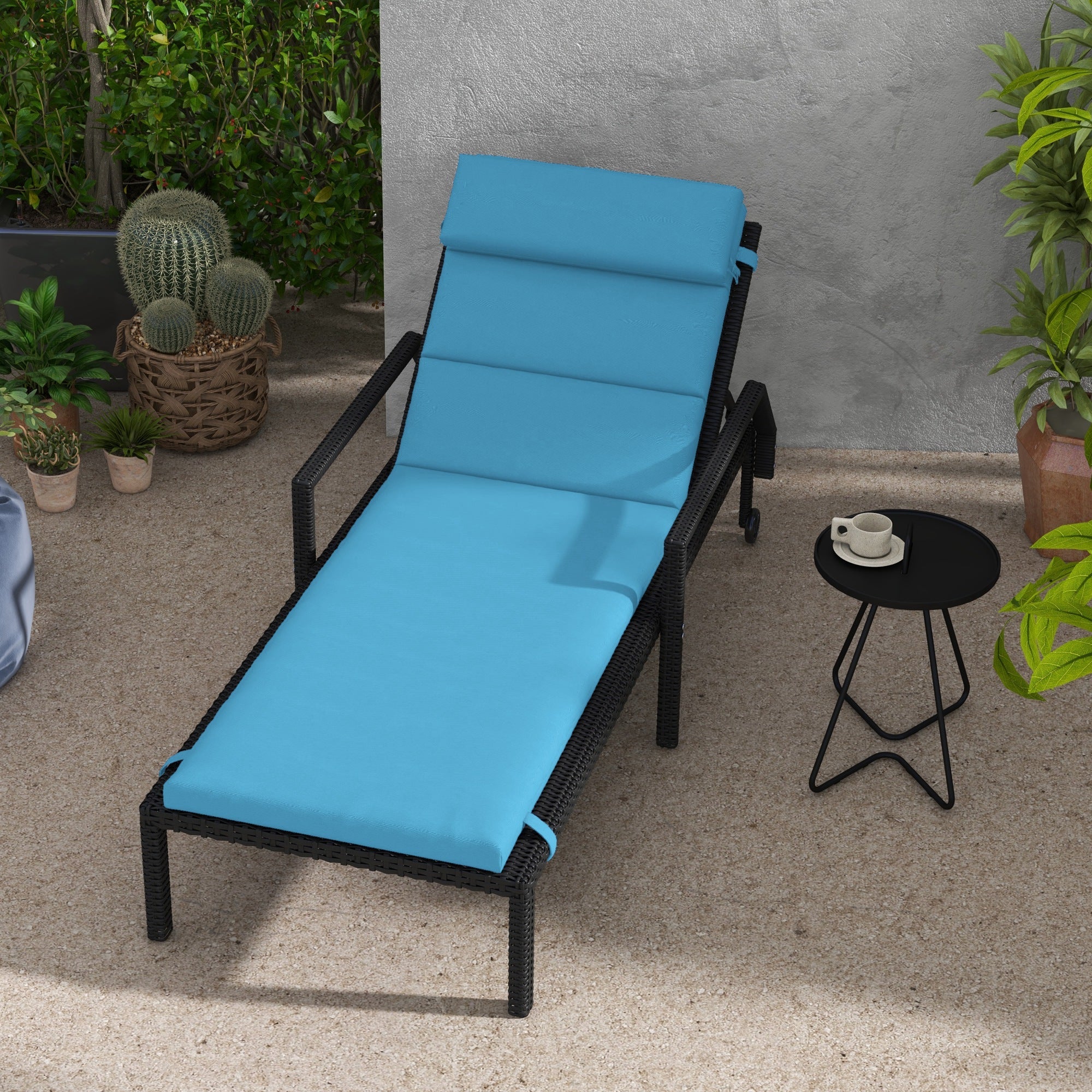 Outsunny Patio Chaise Lounge Chair Cushion Replacement Sun Lounger Pads with Headrest and Ties, Turquoise