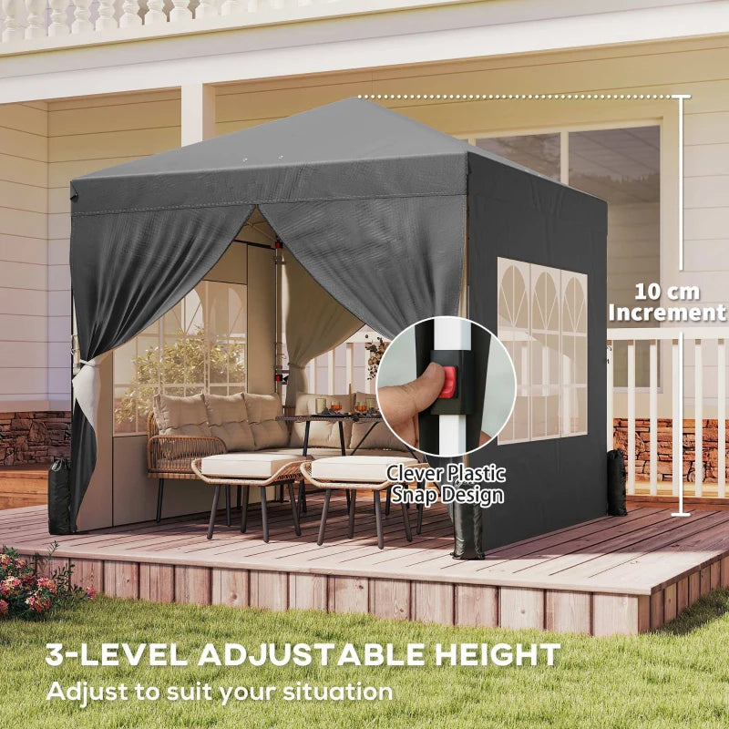8.2 x 8.2 ft Pop Up Canopy Tent with 4 Sidewalls, UPF 50+ Outdoor Instant Canopy with 4 Sandbags, Carry Bag, Dark Grey