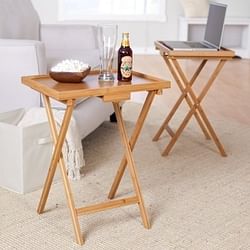 Set of 2 Bamboo Wood TV Table Snack Coffee Tables in Natural - Free Shipping