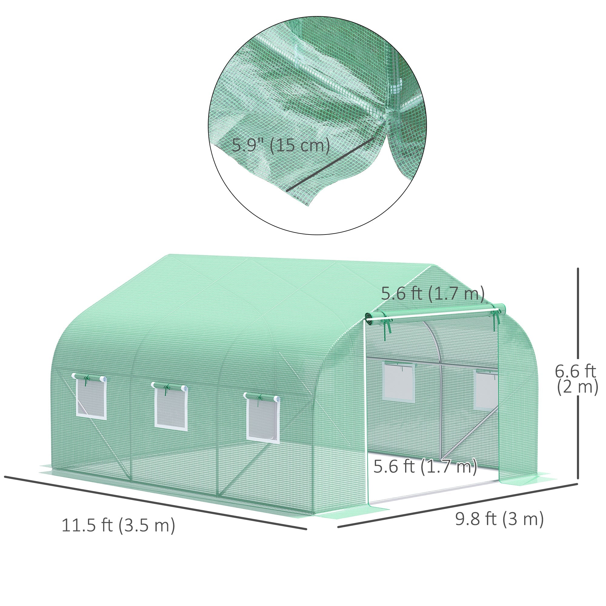 Outsunny 11'x10'x7' Walk-In Greenhouse Hoop House Garden Plant Flower Seed Grow Tent Premium Steel Frame Green