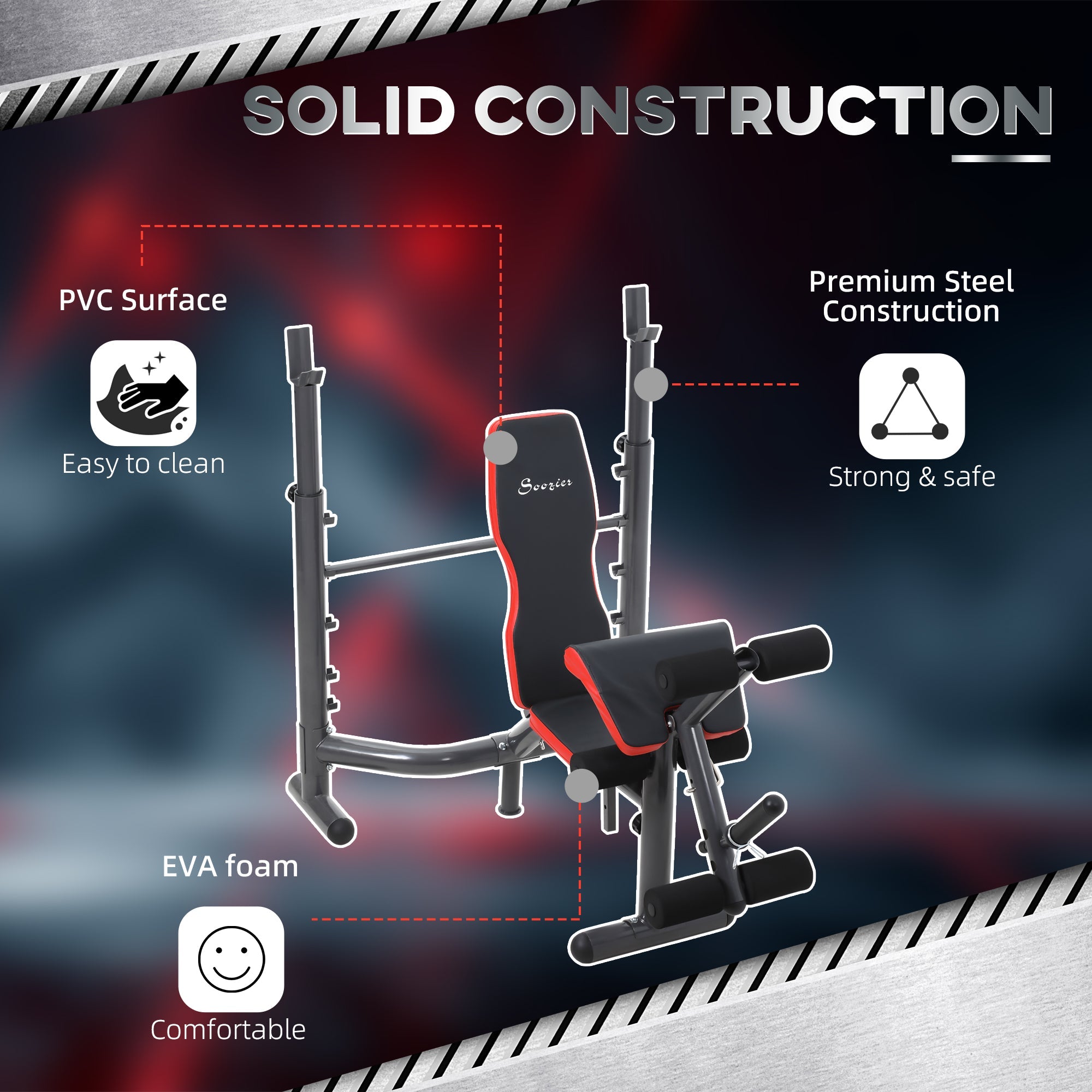 Soozier Workout Bench Heavy Duty Adjustable with Preacher Curl Leg Developer for Full Body Exercise Black