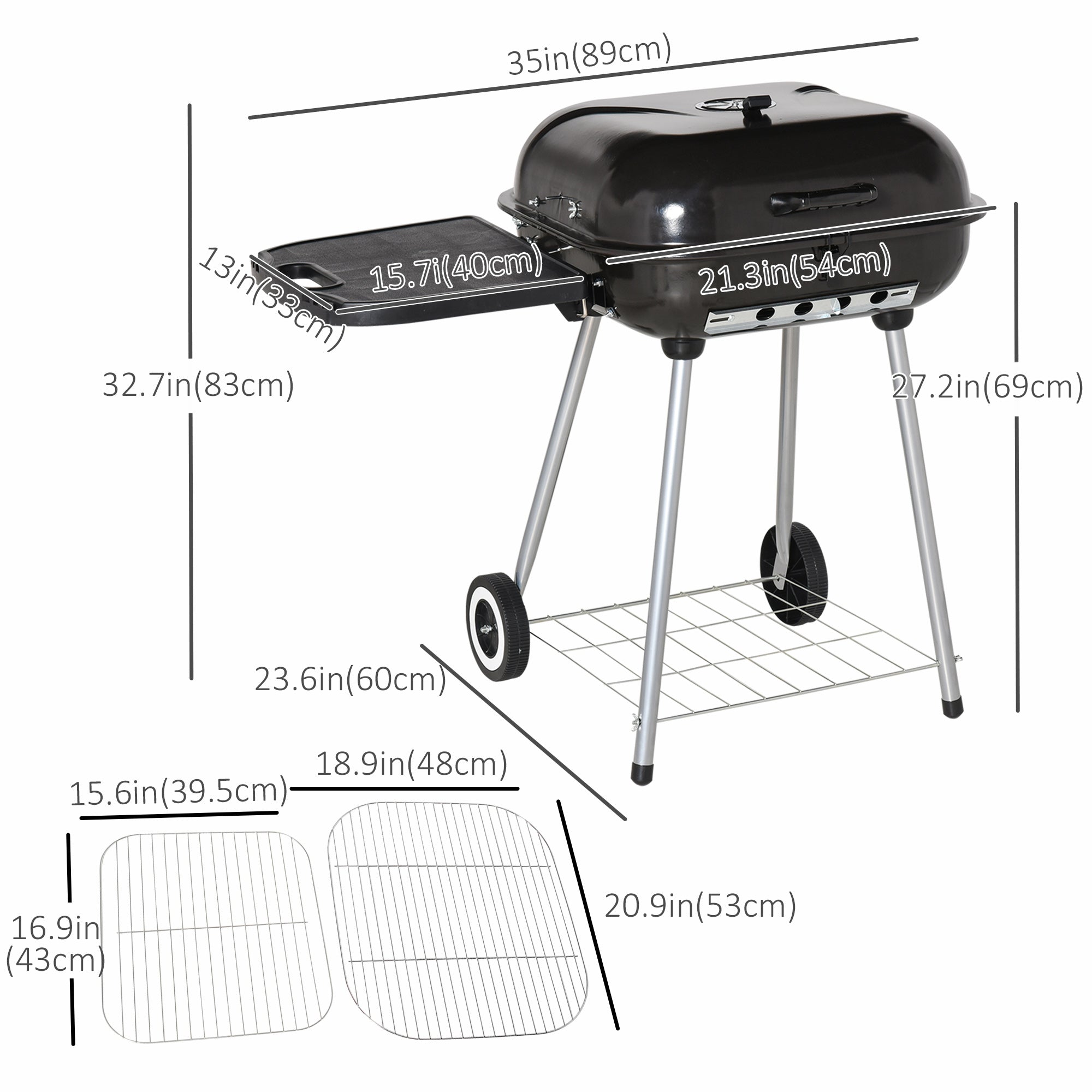 Outsunny Charcoal Grill 22" Portable Steel Outdoor BBQ Picnic Smoker Heat Control Black