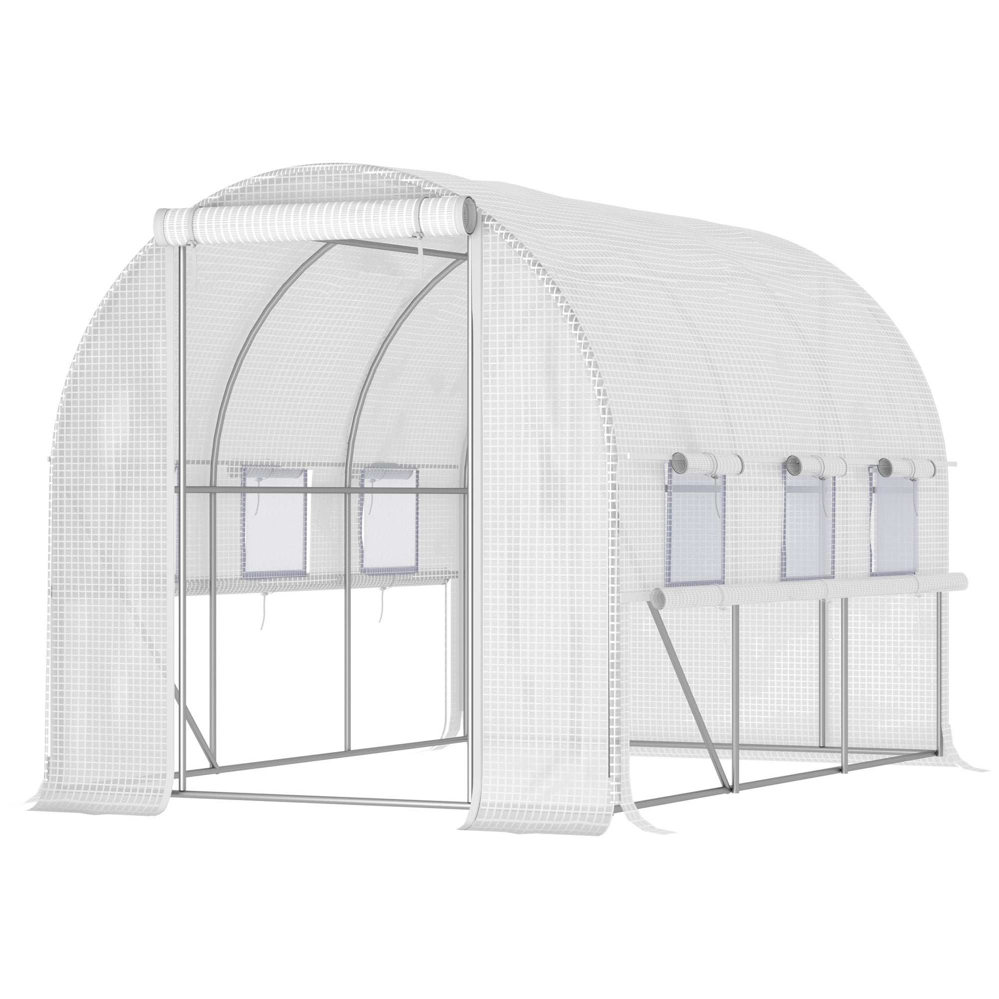 Outsunny 10'x6.6'x6.6' Walk-In Tunnel Greenhouse PE Cover Zipper Doors Roll-Up Side Cover Mesh Windows White