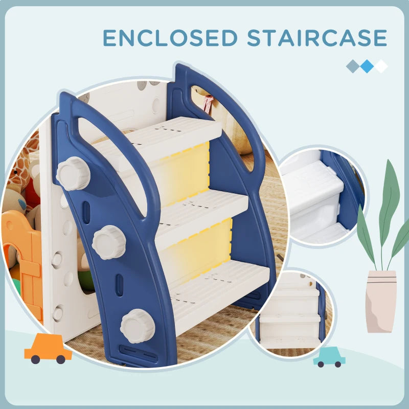 Qaba 7 in 1 Toddler Slide with Basketball Hoop, Climber, Telescope, Tunnel, Steering Wheel, for 1-3 Years, Orange