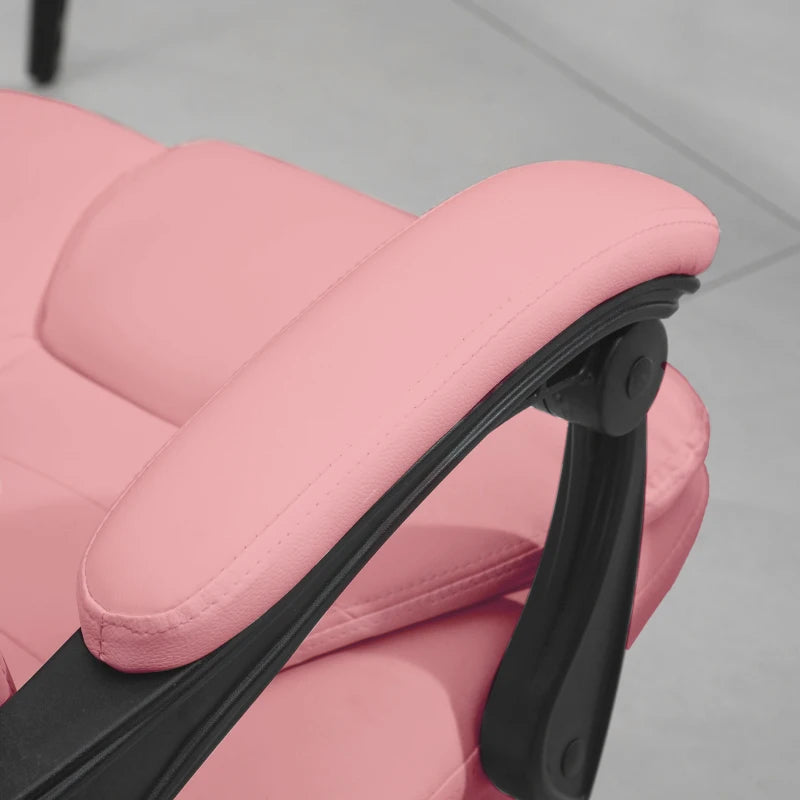 7-Point Vibrating Massage Chair, Reclining Office Chair with Footrest, Reclining Back, Adjustable Height, Pink