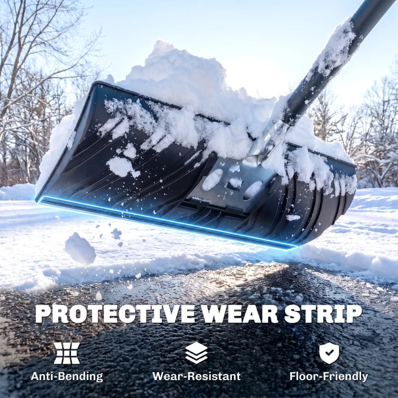2-in-1 Snow Shovel & Ice Scraper, 22" Heavy-Duty Snow Pusher with Metal Wear Strip