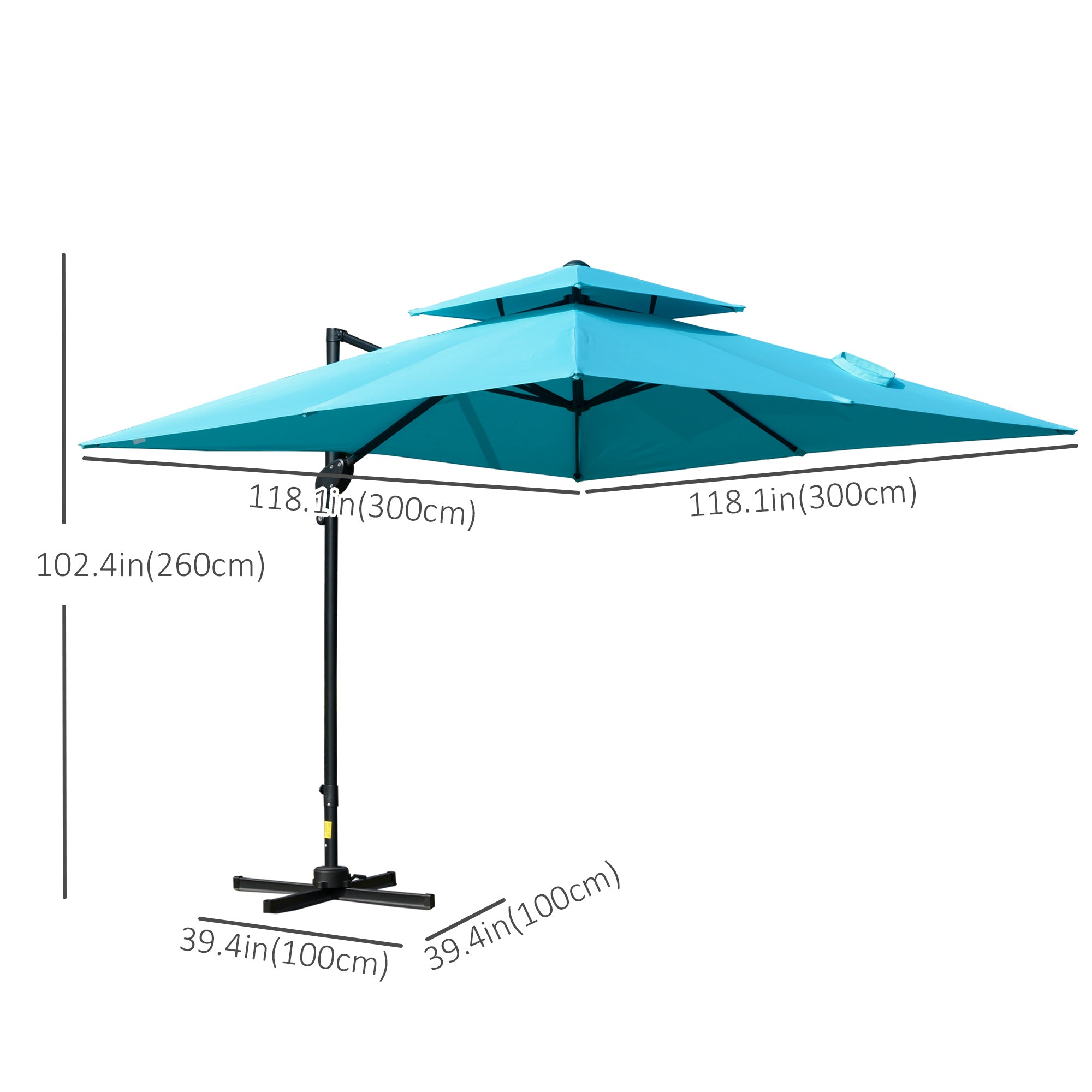 Outsunny 10'x10' Square Cantilever Patio Umbrella: Light Blue Offset Aluminum with 360° Rotation