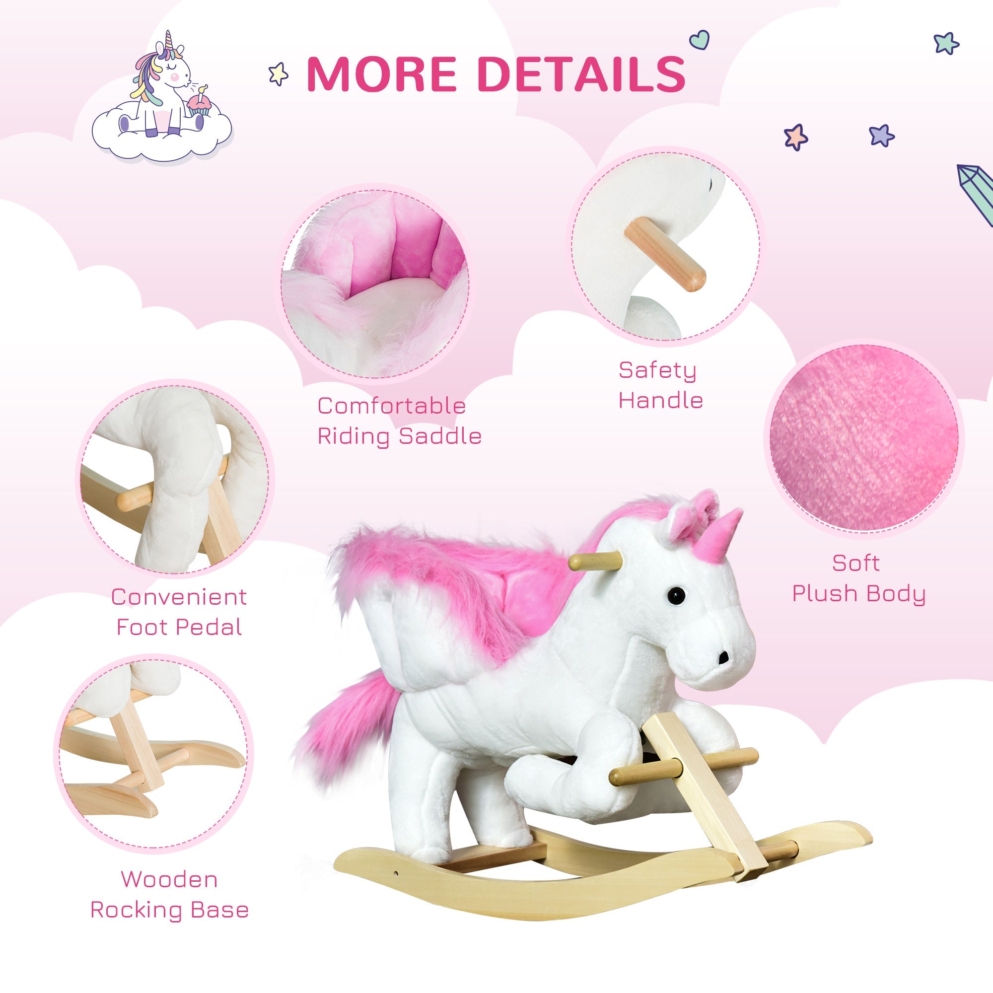 Qaba Kids' Pink Plush Rocking Horse Pony Sing-Along Musical Song Ride-On Toy Playtime Rocker Toddlers