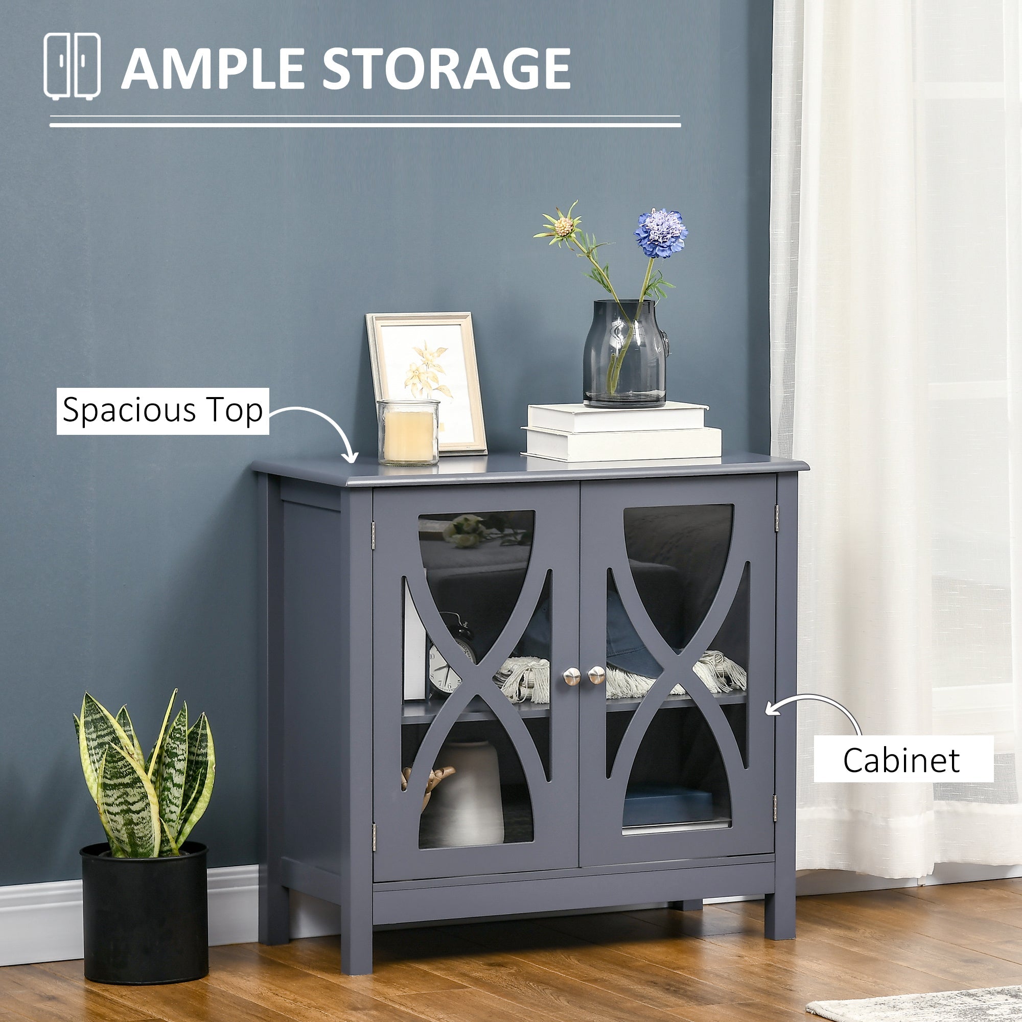 HOMCOM Dining Delight: Kitchen Sideboard w/ Glass Door, Buffet Cabinet, Accent Cupboard, Adjustable Shelf for Dining Living Room, Grey