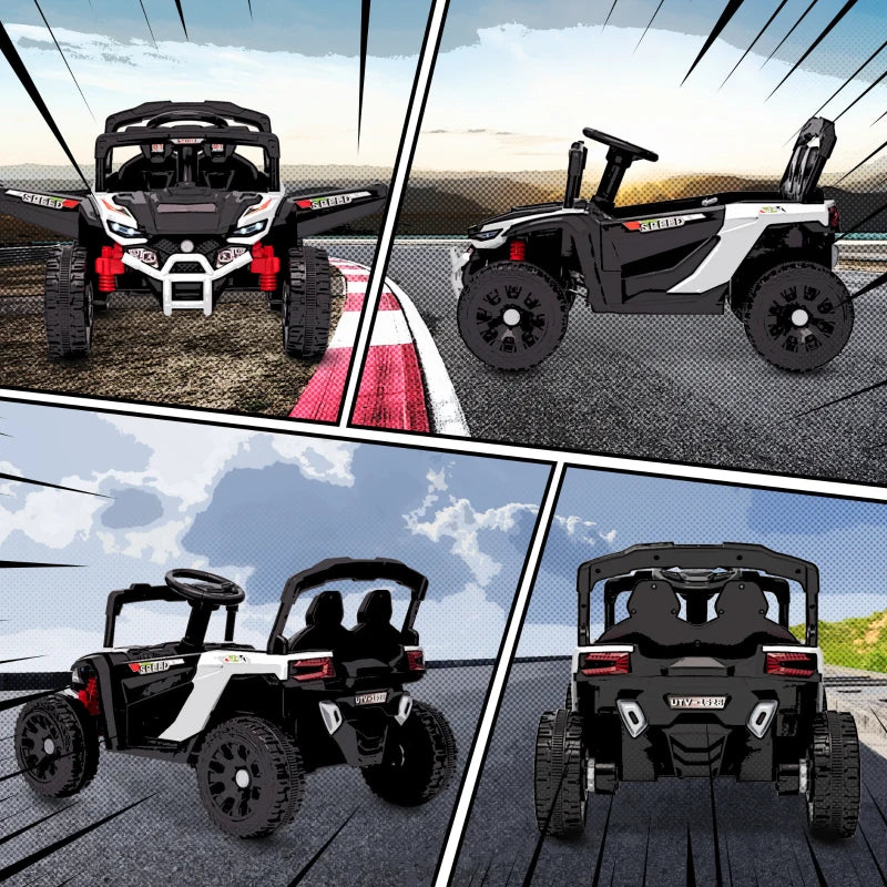 Qaba 12V Kids Ride On Truck with Dual Motors, Rear Suspension, Remote Control for 3-5 Years Boys Girls, White