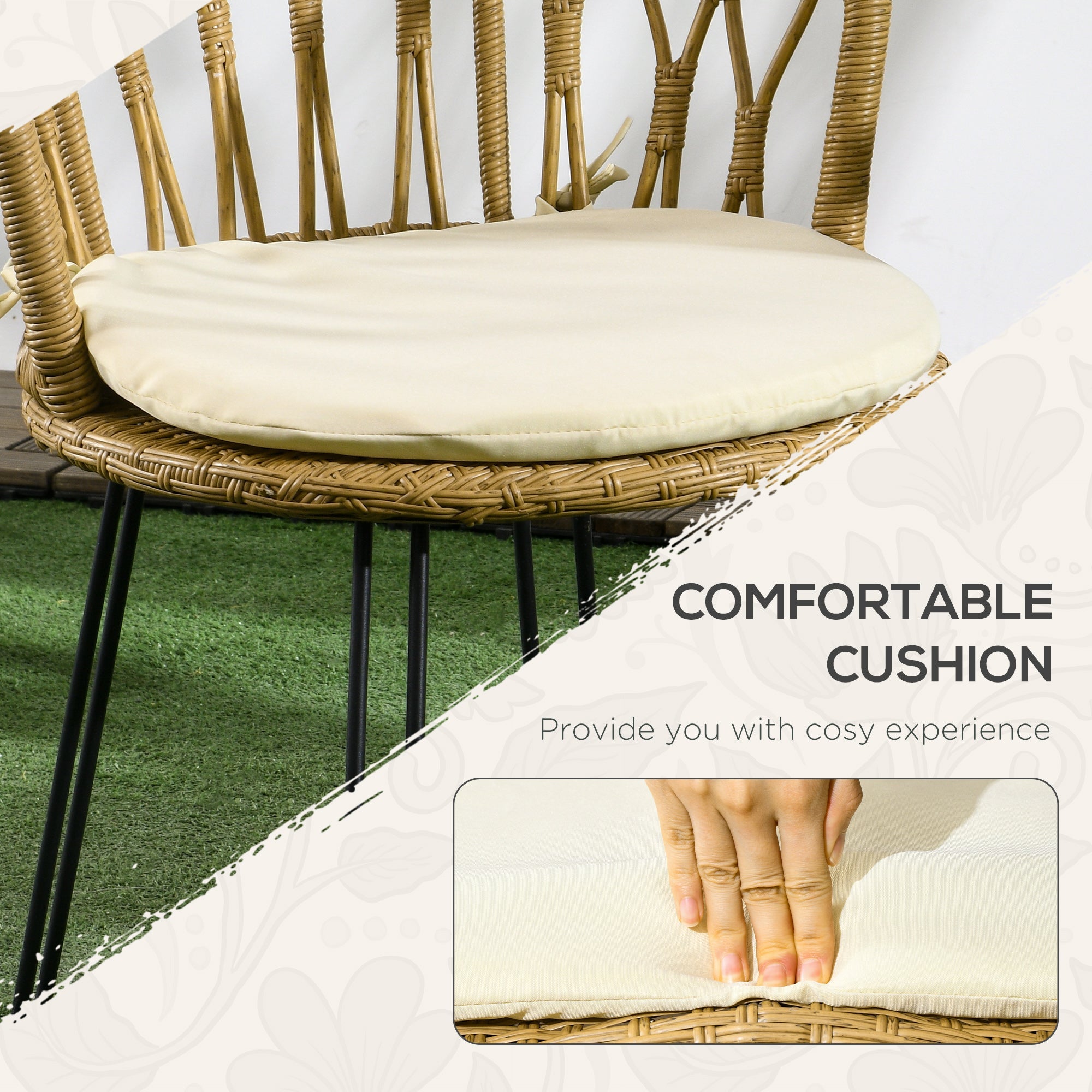 Outsunny 4 Piece Rattan Patio Dining Set Tempered Glass Top Storage Light Brown Furniture