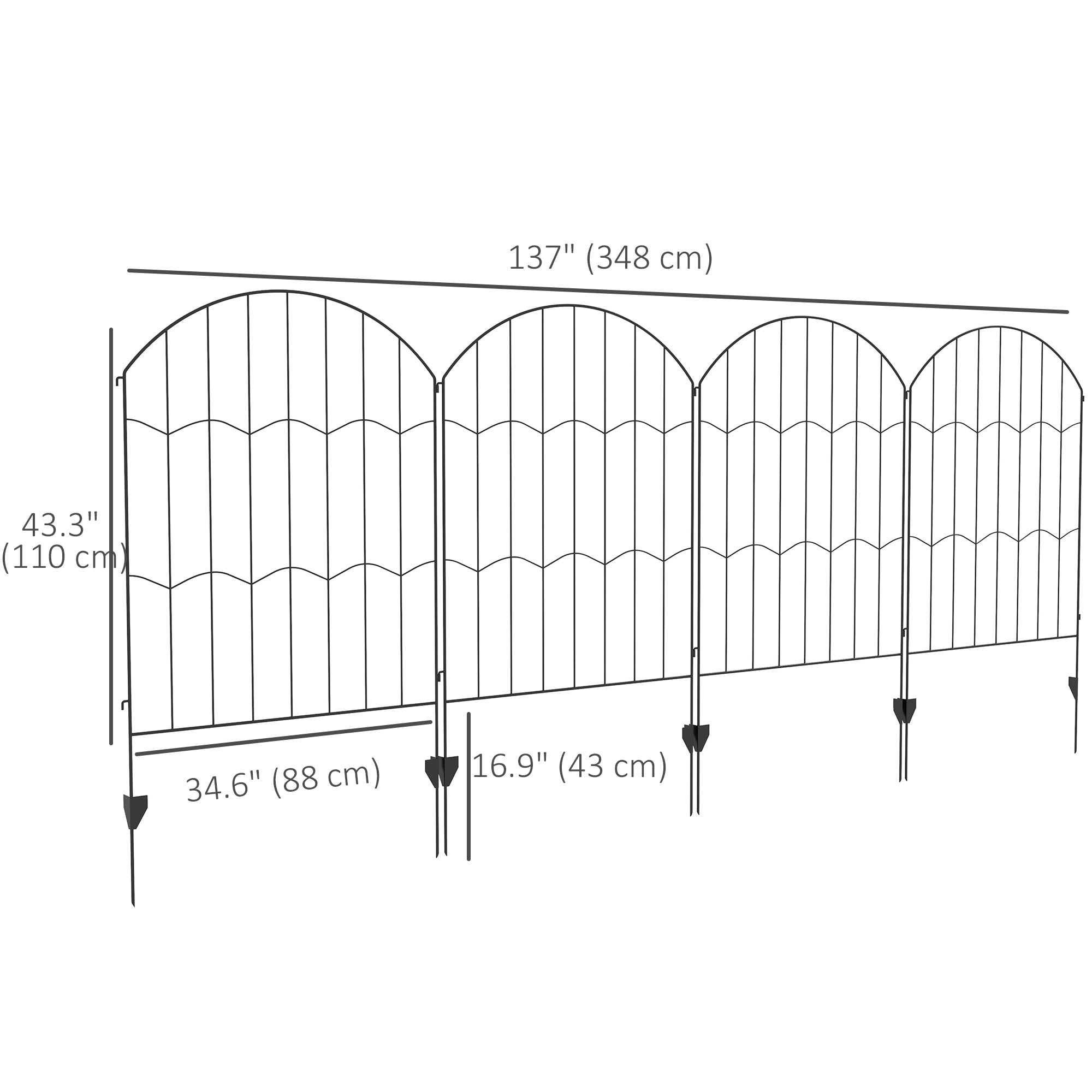Outsunny 4 Pack Garden Fencing for Yard, Decorative Fence Panels as Animal Barrier and Flower Edging, Circle, Black, Wave