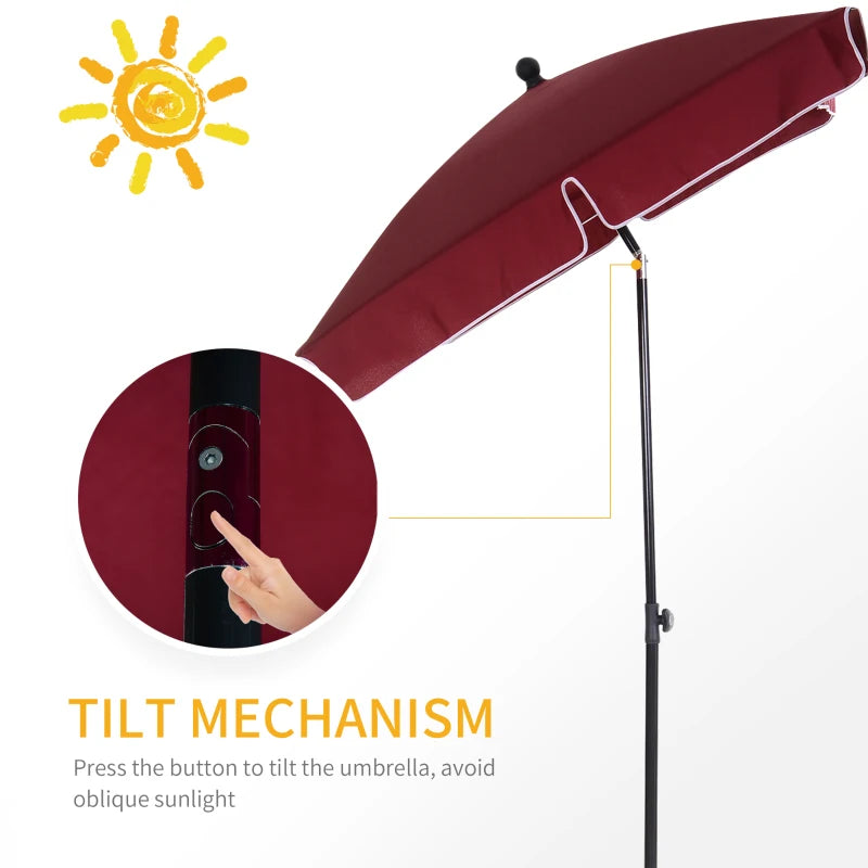 6.5x4ft Rectangle Patio Umbrella Aluminum Tilt Adjustable Garden Parasol Sun Shade Outdoor Canopy Wine Red