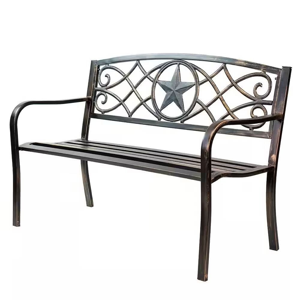Powder Coated Steel 4-ft. Outdoor Patio Garden Bench in Bronze Metal Finish - Free Shipping
