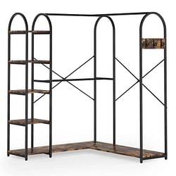Corner L-Shaped Garment Rack with Clothing Hanging Rods and Storage Shelves - Free Shipping
