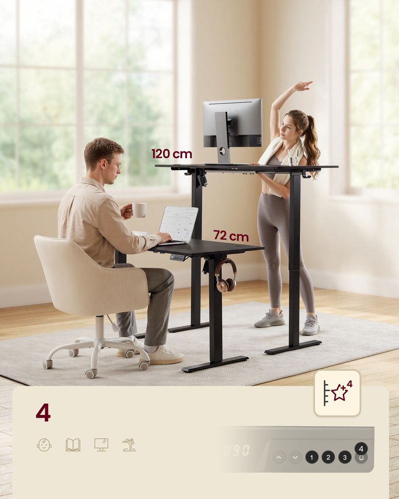 VASAGLE Electric Height Adjustable Standing Desk with Memory Presets & Sedentary Reminder