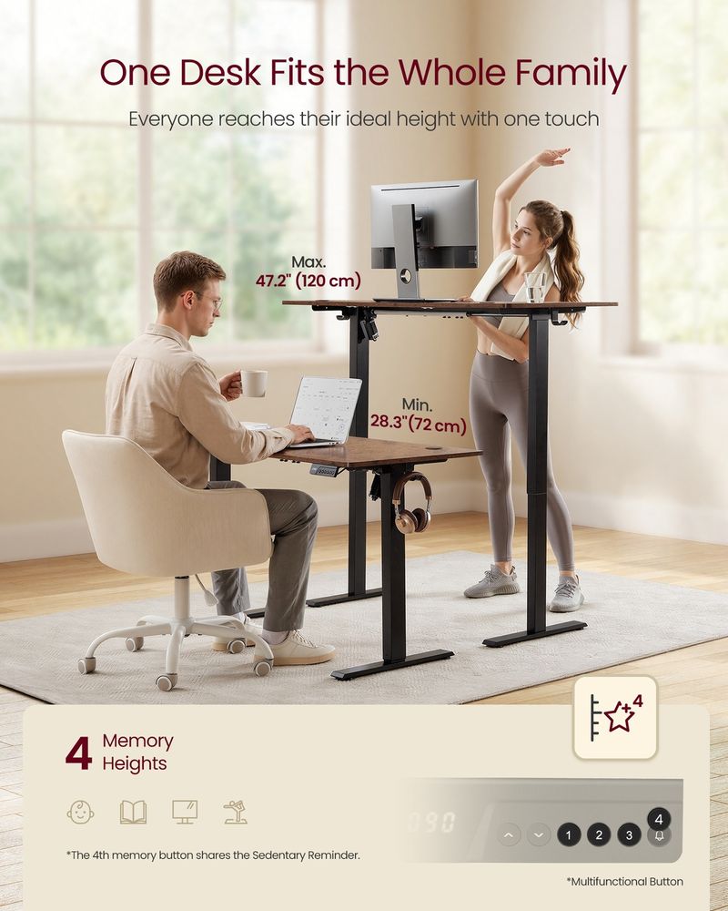 VASAGLE Electric Height Adjustable Standing Desk with Memory Presets & Sedentary Reminder
