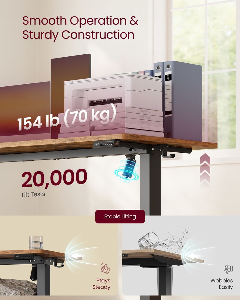 VASAGLE Electric Height Adjustable Standing Desk with Memory Presets & Sedentary Reminder