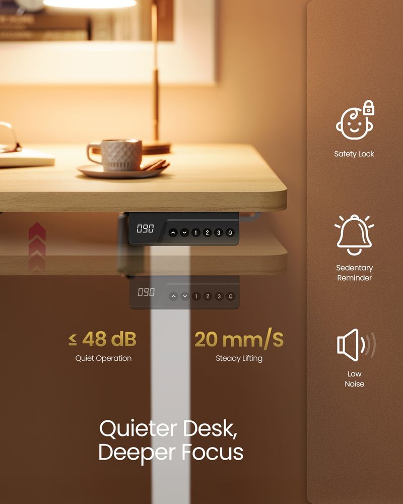 VASAGLE Electric Height Adjustable Standing Desk with Memory Presets & Sedentary Reminder