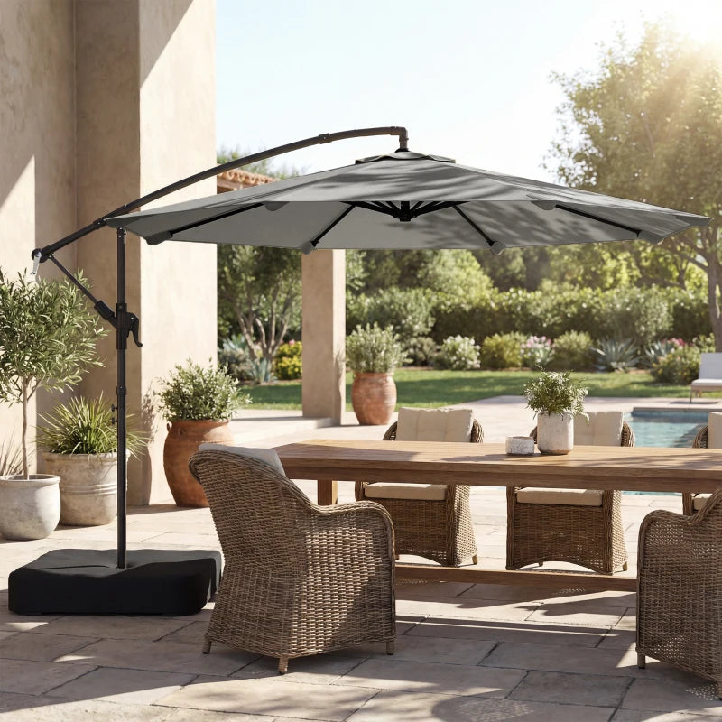 9.6 ft Offset Patio Umbrella with Sandbag, Garden Hanging Banana Cantilever Parasol with 360° Rotation, Grey