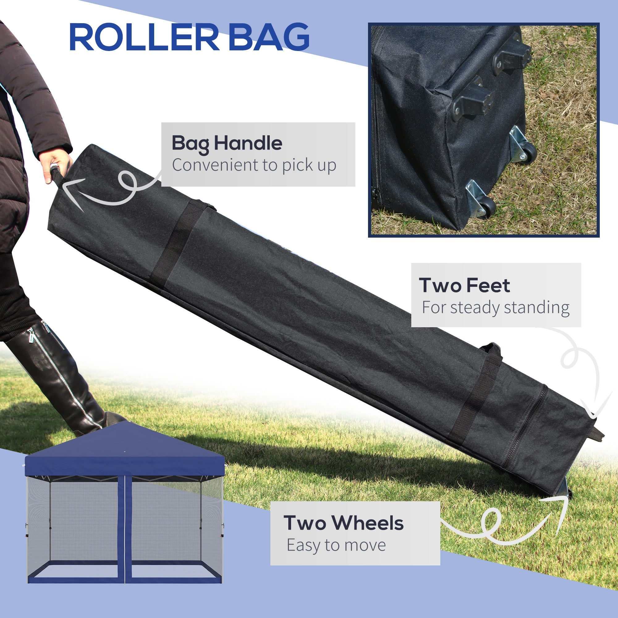 Outsunny 10' x 10' Pop-Up Party Tent Outdoor Canopy Tent with Mesh Sidewalls, 3-Level Adjustable Height, Roller Bag, Blue