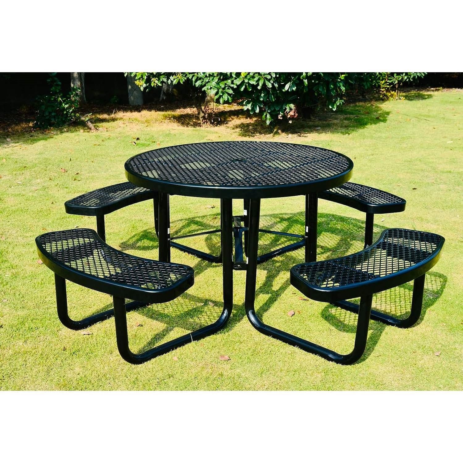 Heavy Duty Steel Metal Round Picnic Table w/ 4 Benches Outdoor Patio Dining Set - Free Shipping