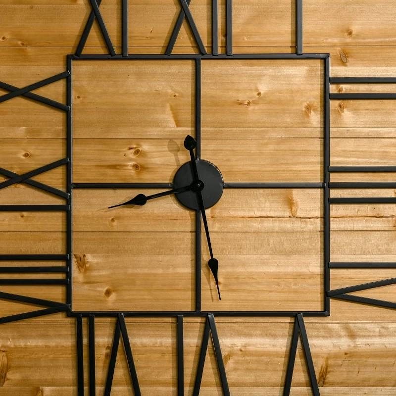 Large 36-inch Square Roman Numerals Wall Clock Wood Farmhouse Silent Non-Ticking - Free Shipping
