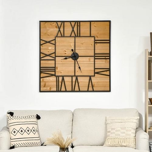 Large 36-inch Square Roman Numerals Wall Clock Wood Farmhouse Silent Non-Ticking - Free Shipping