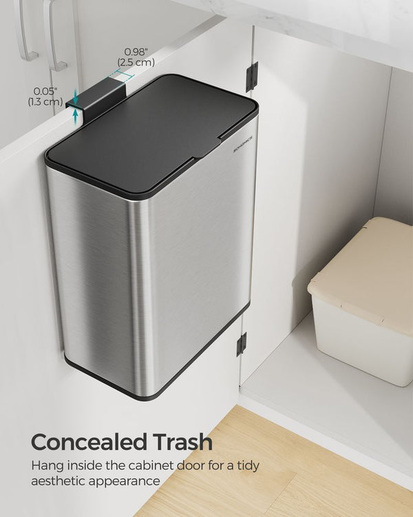 2.1-Gallon Hanging Kitchen Trash Can with Lid – Stainless Steel, 8L Removable Inner Bucket