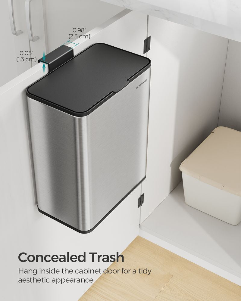 2.1-Gallon Hanging Kitchen Trash Can with Lid – Stainless Steel, 8L Removable Inner Bucket