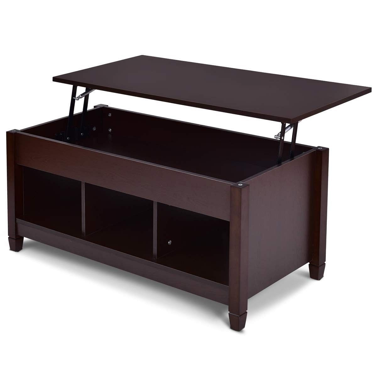Brown Wood Lift Top Coffee Table with Hidden Storage Space - Free Shipping