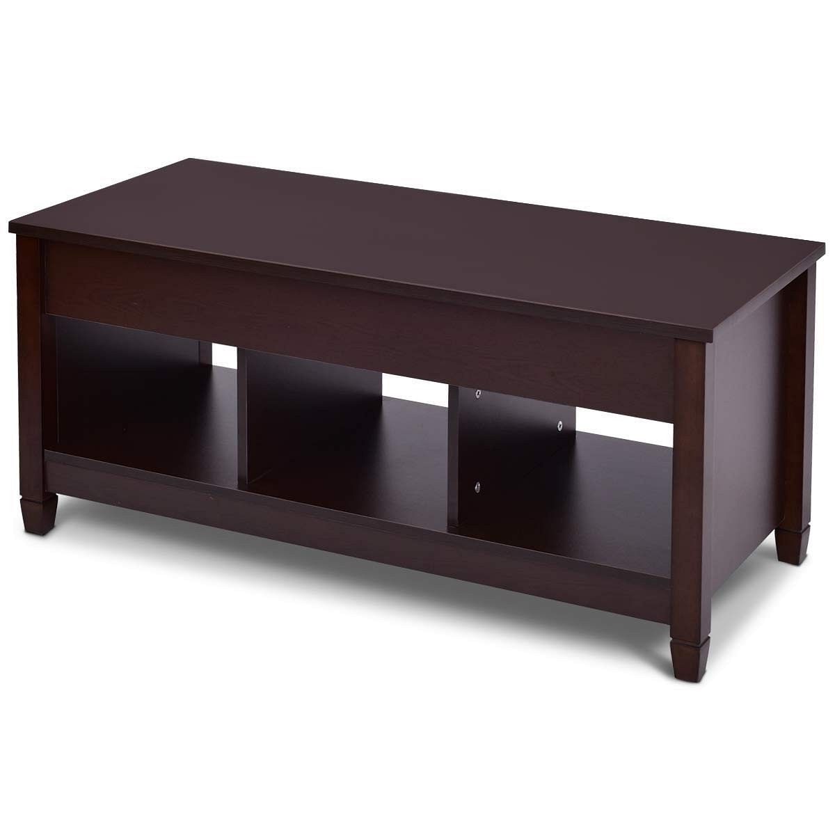 Brown Wood Lift Top Coffee Table with Hidden Storage Space - Free Shipping