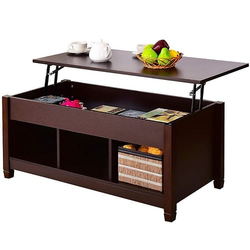 Brown Wood Lift Top Coffee Table with Hidden Storage Space - Free Shipping