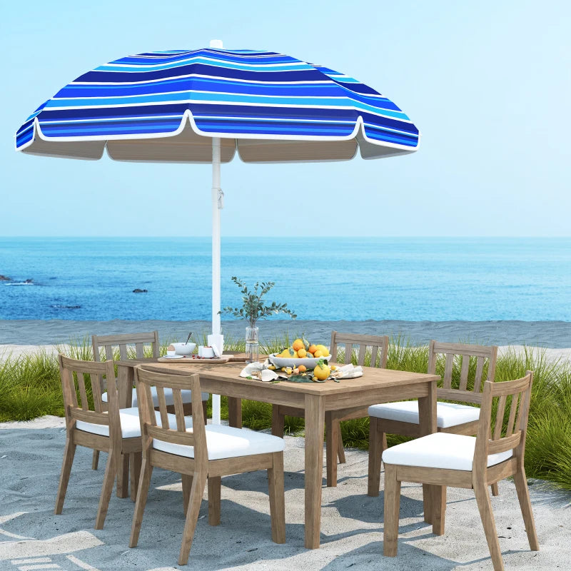 70.9" Dia. Portable Beach Umbrella, UV 50+ Ruffled Outdoor Umbrella with Adjustable Tilt Multicolor