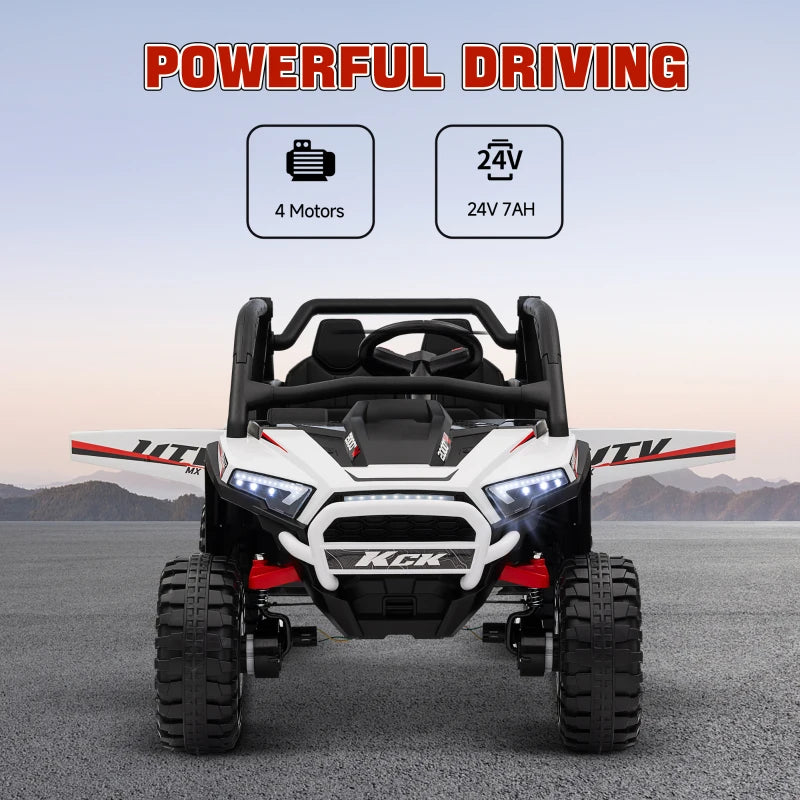 Qaba 2 Seater 24V 7AH Ride on Truck, Electric Car for Kids w/ Spring Suspension, Remote Lights, Horn, Music, White