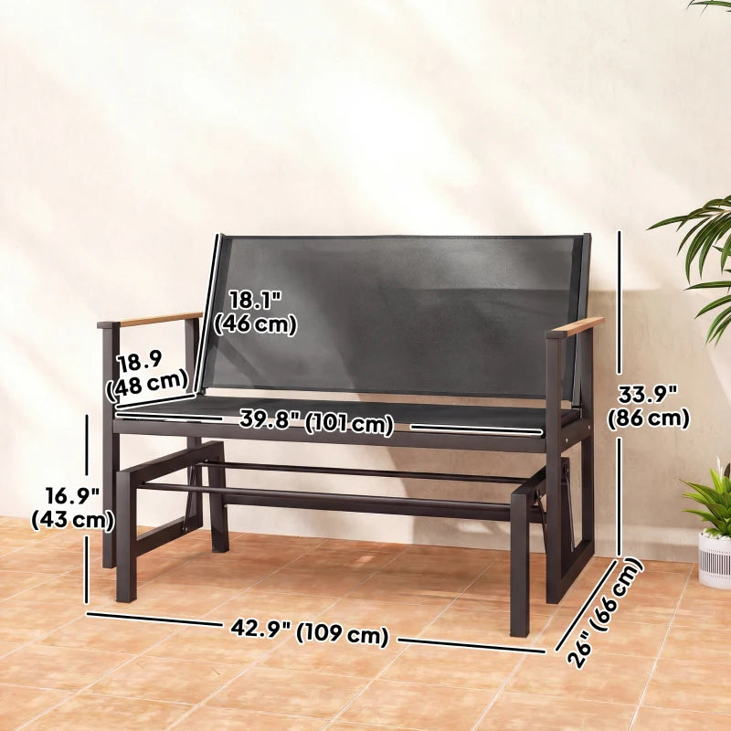 Outdoor Glider Bench for 2 Person, Patio Glider Loveseat with Thick Cushions for Garden Balcony Porch, Dark Grey