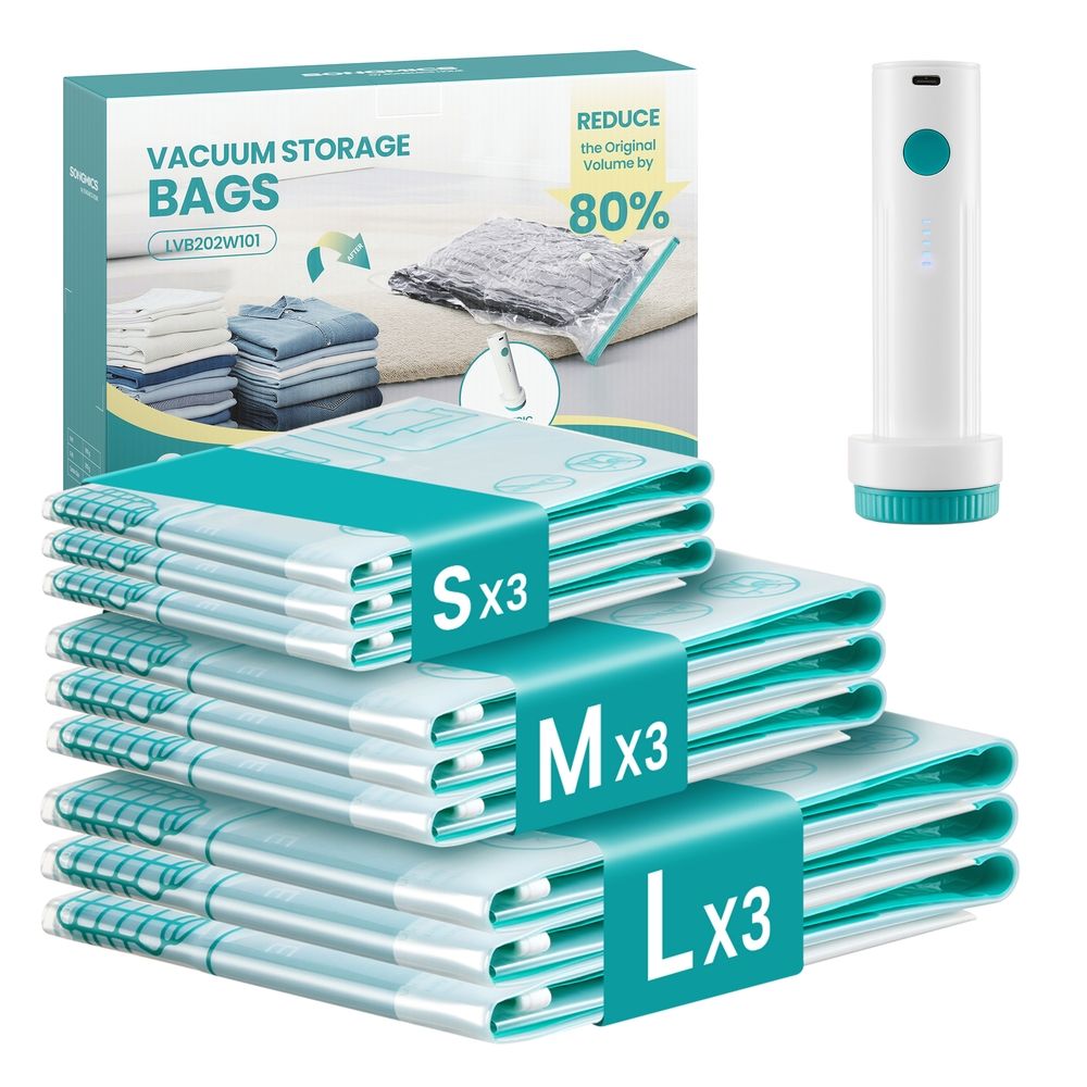 SONGMICS 9-Pack Vacuum Storage Bags with Rechargeable Electric Pump – Space-Saving Compression Bags for Clothes and Bedding